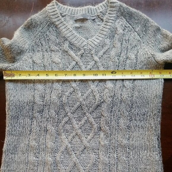 Prana Womens S Leisel Chunky Cable Knit Tunic Sweater Gray Stripe V-Neck - Picture 3 of 8